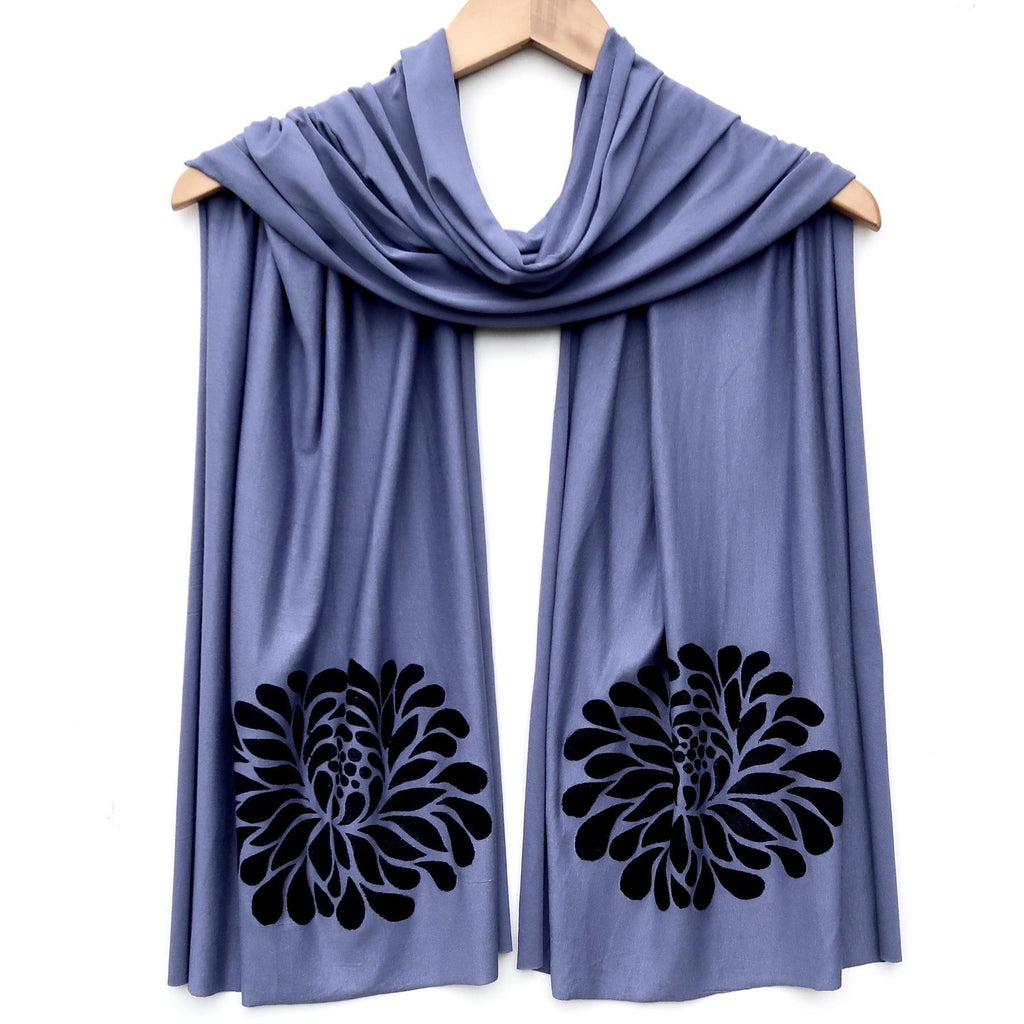 Scarf Wide - Denim Soft Blue (Black Ink) by Windsparrow Studio