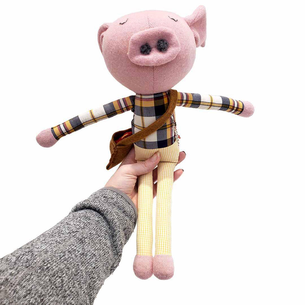 Plush - Pig in Blue Yellow Plaid Shirt by Fly Little Bird