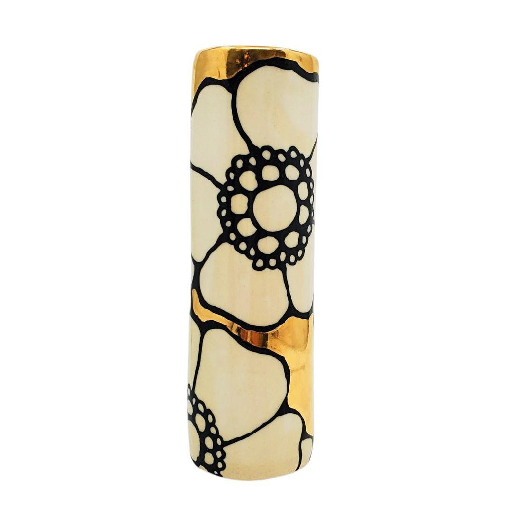 Vase - 6in Floral Cylinder with 22k Gold Solid Background (C) by Hsieh Clay SF