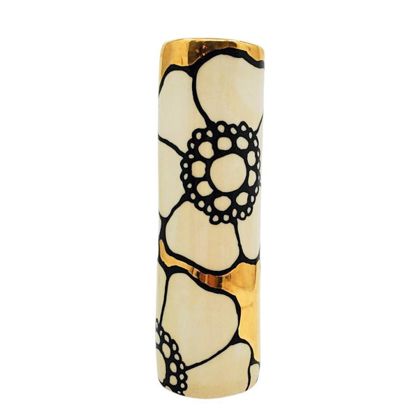 Vase - 6in Floral Cylinder with 22k Gold Background (C) by Hsieh Clay SF