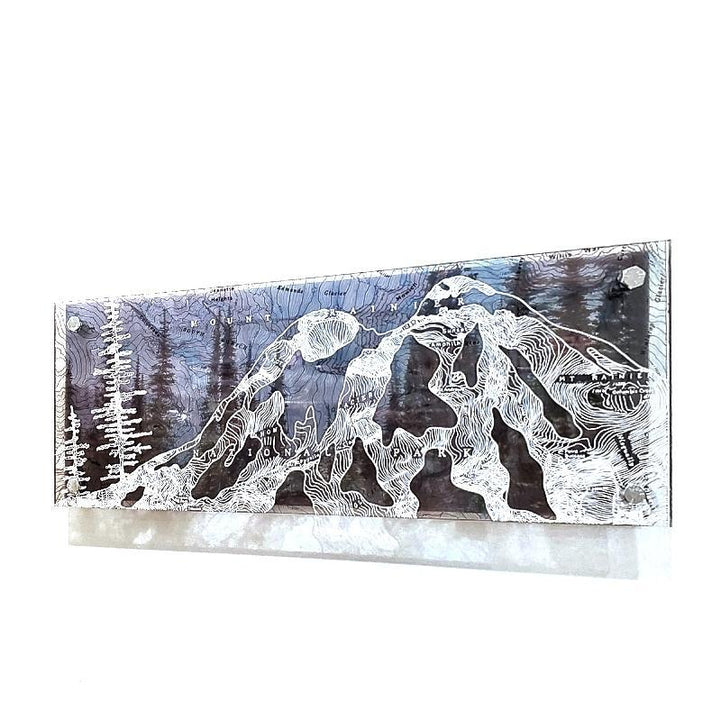 Wall Art - 16x6in - Mountain and Trees Mount Rainier Floating Frame Map by Modern Terrain