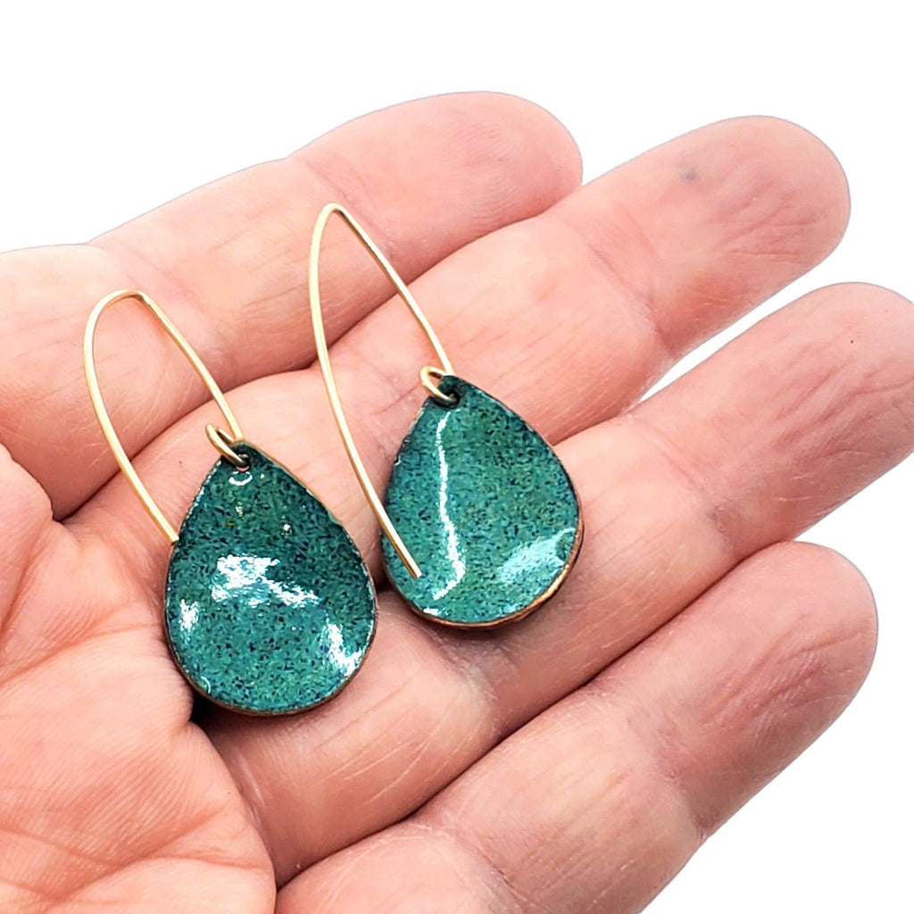 Earrings - Small Teardrop Gold Leaf Stems (Mint Aqua) by Magpie Mouse Studios