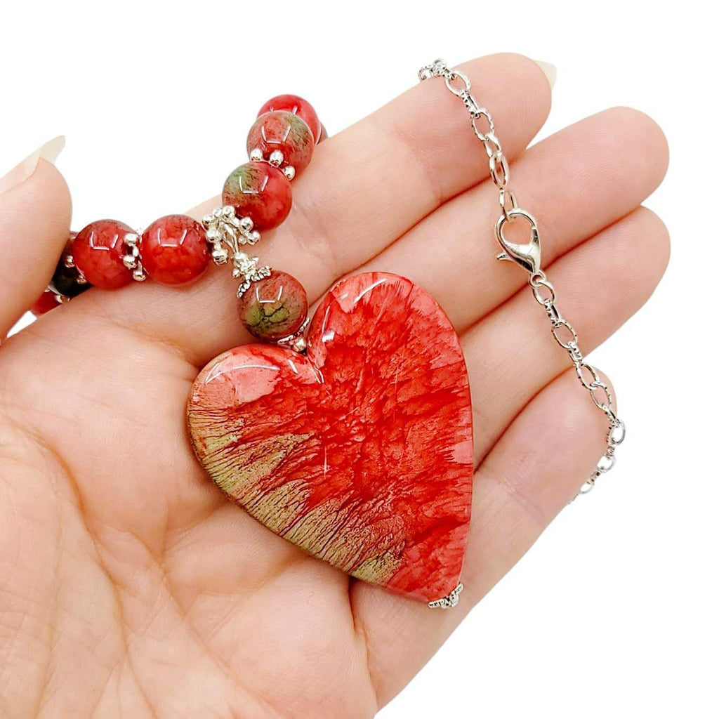 Necklace - Ceramic Heart (Red and Green) by Tiny Aloha