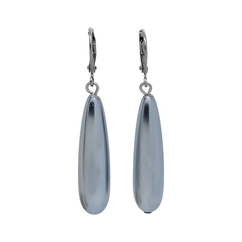 Earrings - Faux Pearl Long - Drop Black Stainless Steal by Christine Stoll Studio