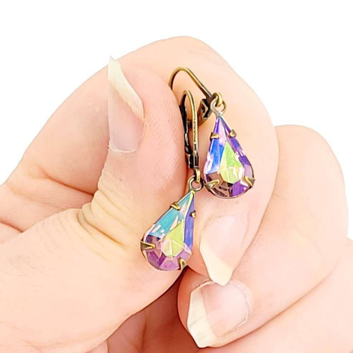 Earrings - Aurora Iridescents - Brass Vintage Rhinestone Dangles (Assorted Styles) by Christine Stoll