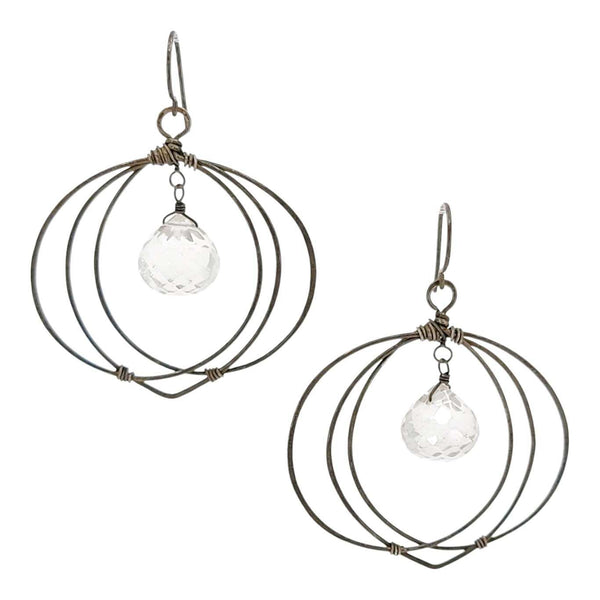 Earrings - Wide Flower Frames (Quartz) by Calliope Jewelry