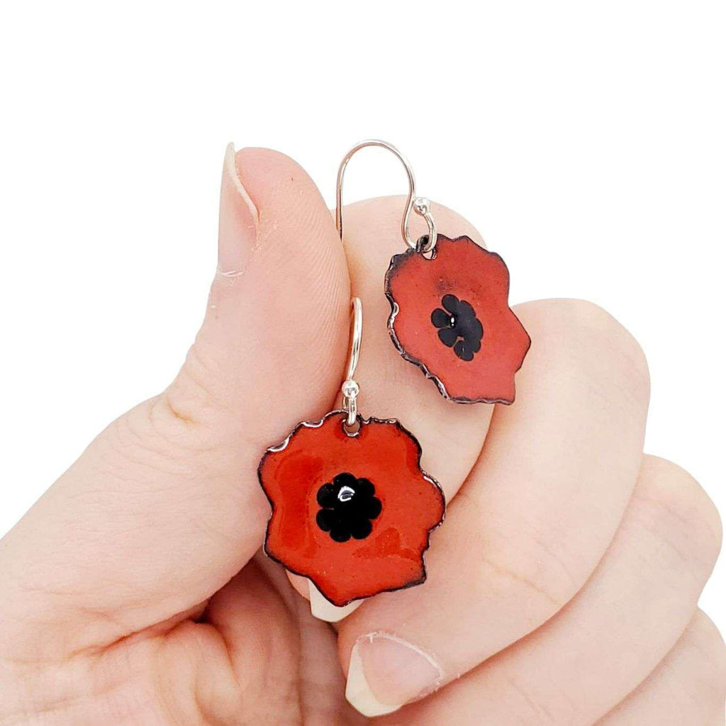 Earrings - Black Dots Small Poppy (Red) by Magpie Mouse Studios