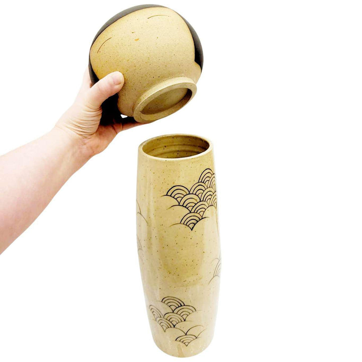 Kokeshi Jar - XXXL - Peaceful "Up Up Up" Black Wave (OOAK) by Jennifer Fujimoto Collection