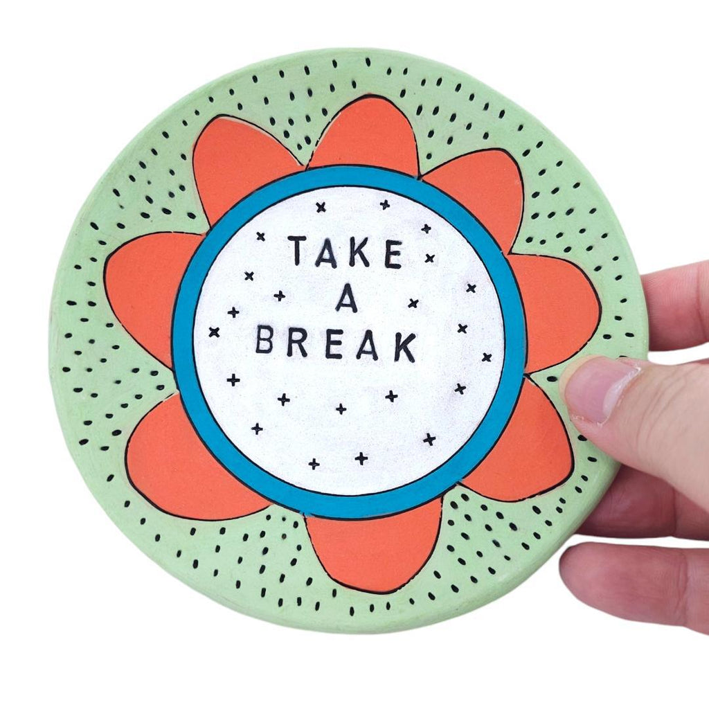 Ring Dish - 5in - Take a Break (White) by Leslie Jenner Handmade