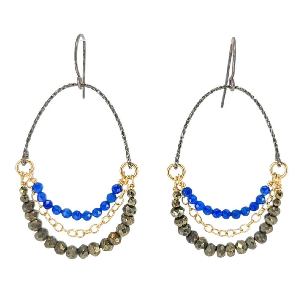 Earrings - Arch Chain Swag Dangles (Lapis Lazuli, Pyrite) by Calliope Jewelry