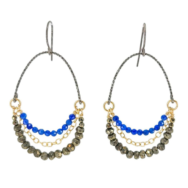 Earrings - Arch Chain Swag Dangles (Lapis Lazuli, Pyrite) by Calliope Jewelry