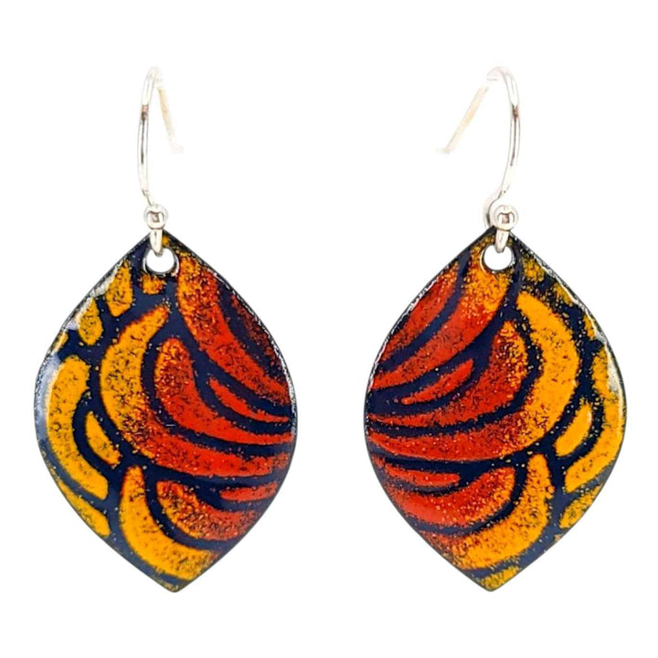 Earrings - Wide Marquise (Red Yellow Petals) by Magpie Mouse Studios