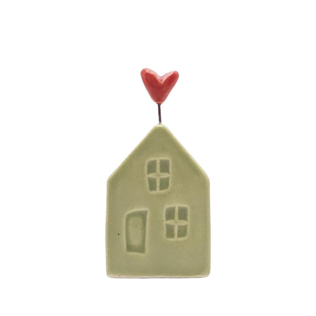 Tiny Pottery House - Grass Green with Heart (Red or Pink) by Tasha McKelvey