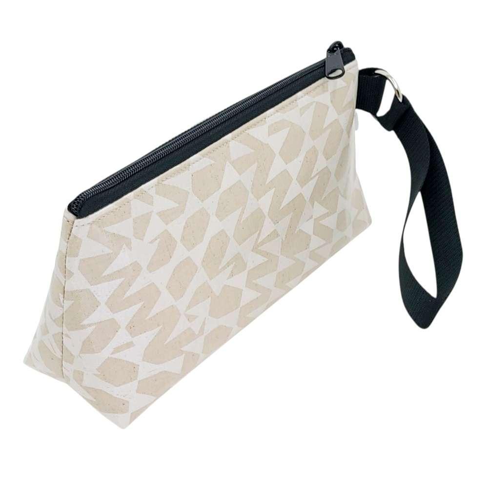 Bag - Medium Makeup Pouch (White Silver Triangles on Tan) by Laarni and Tita