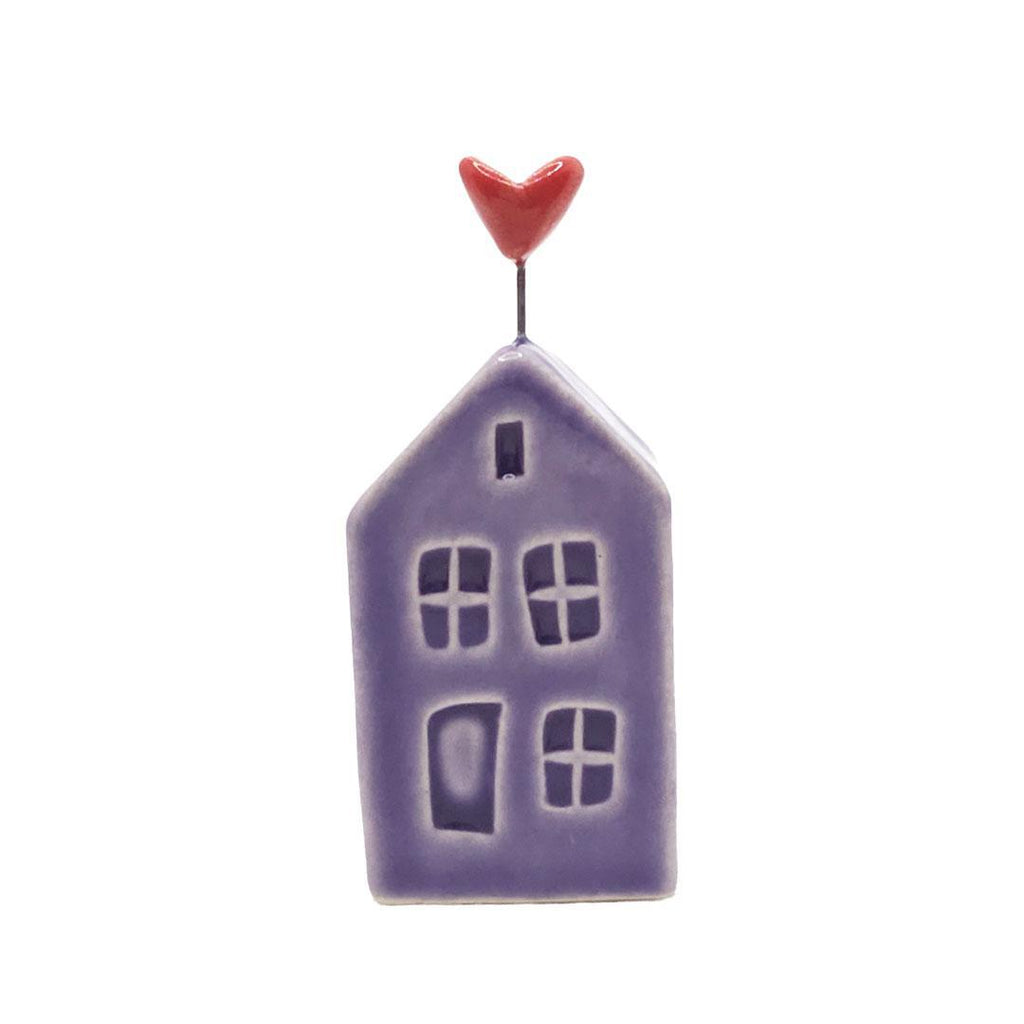Tiny Pottery House - Purple with Heart (Pink or Red) by Tasha McKelvey