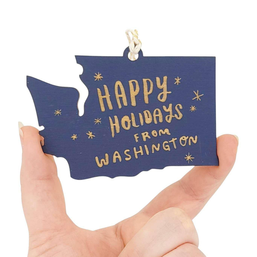 Ornaments - Large - Happy Holidays from Washington State (Assorted Colors) by SnowMade