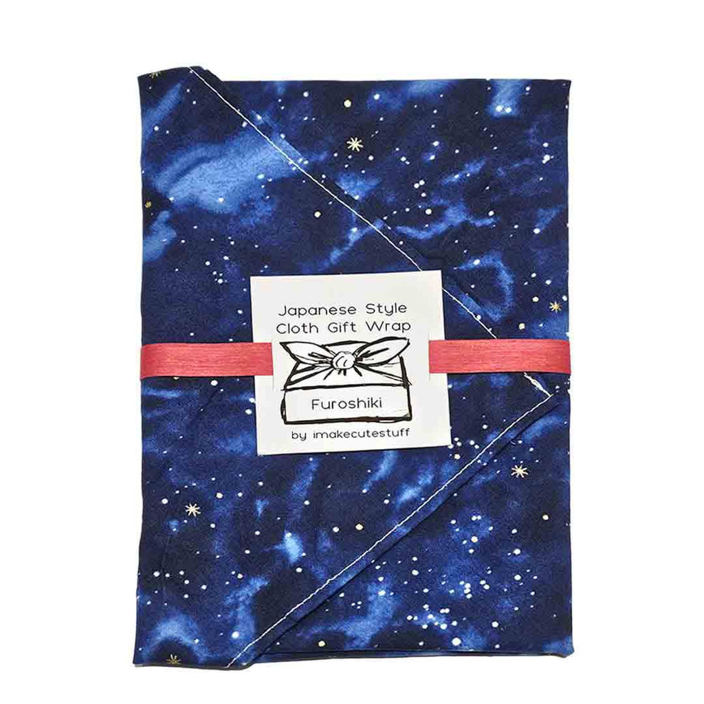 Gift Wrap - 20 in - Galaxy Gold Stars (Navy Blue) Furoshiki by imakecutestuff