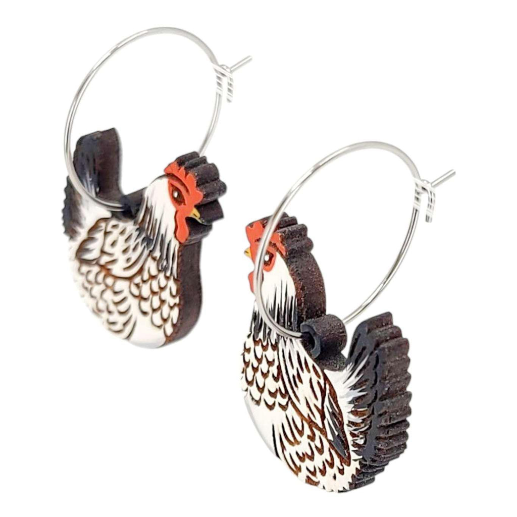 Earrings - Light Sussex Chicken (Silver Hoops) by Fresh Cuttery