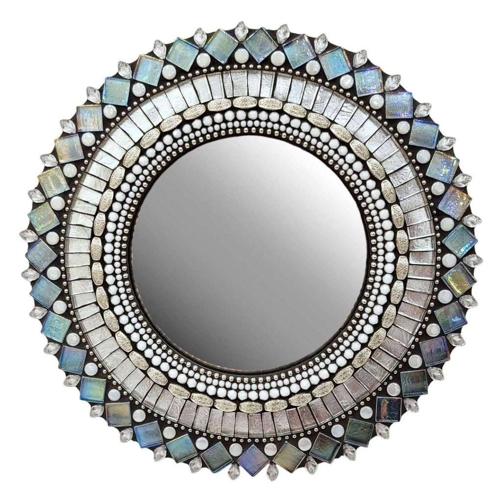 Mosaic Mirror - 10in Round (Frost) by Zetamari Mosaic Artworks