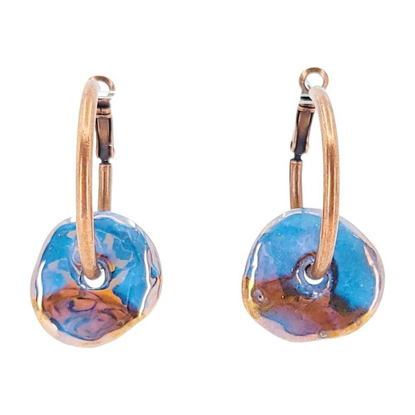 Earrings - Ceramic Ring Hoops (Blue Copper) by Diana Kauffman
