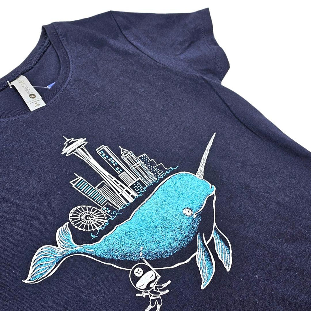 Kids Tee - Narwhal Ninja on Fitted Blue Tee ( Youth XS - XL) by Namu