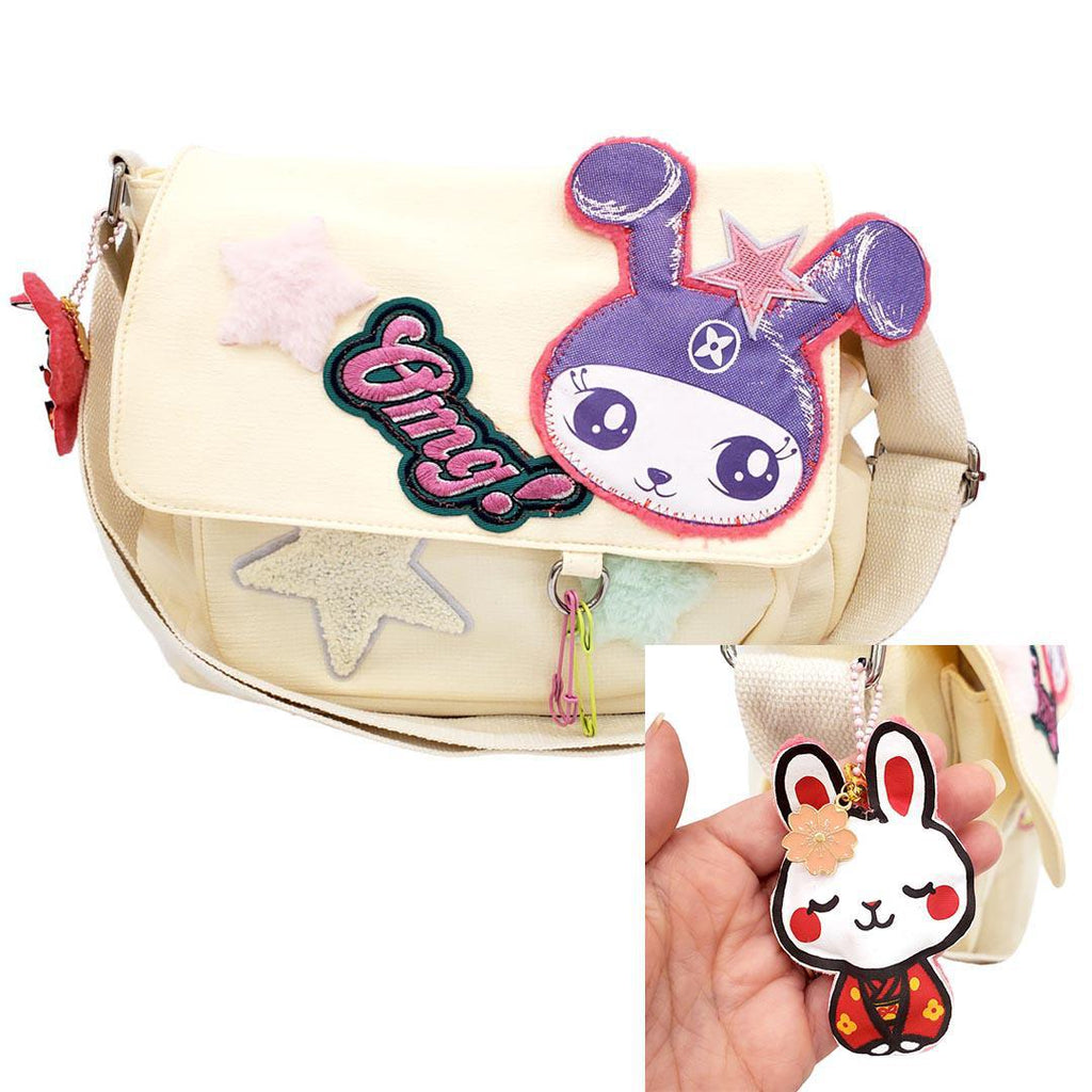 Messenger Bag - OMG Ninja Bunny with Geisha Bunny Friend on Yellow Bag by Namu