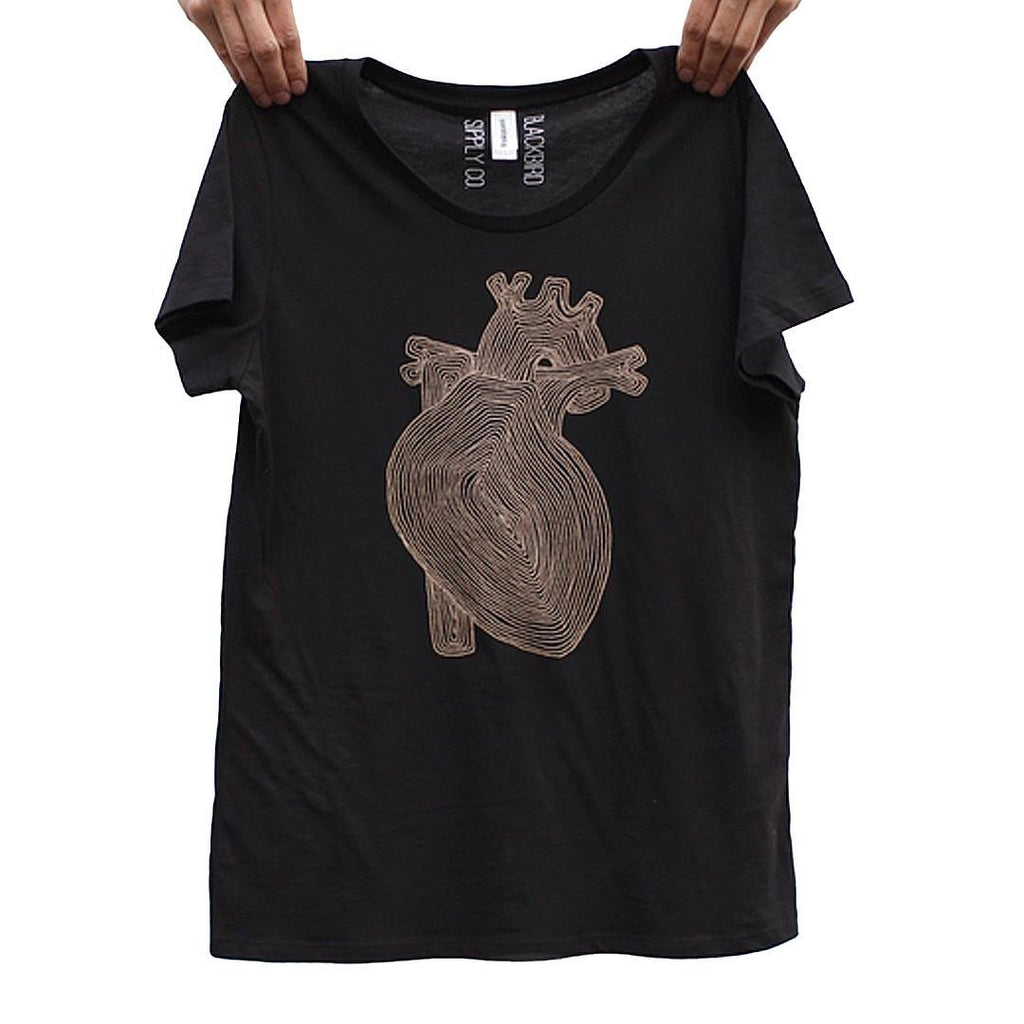 Crew Neck - Black - Anatomical Heart of Gold by Blackbird Supply Co.