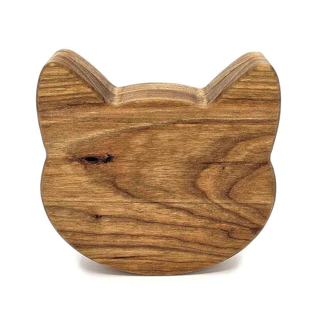 Box - 5in Med - Cat Head Wood Box (Cherry) by Saving Throw Pillows