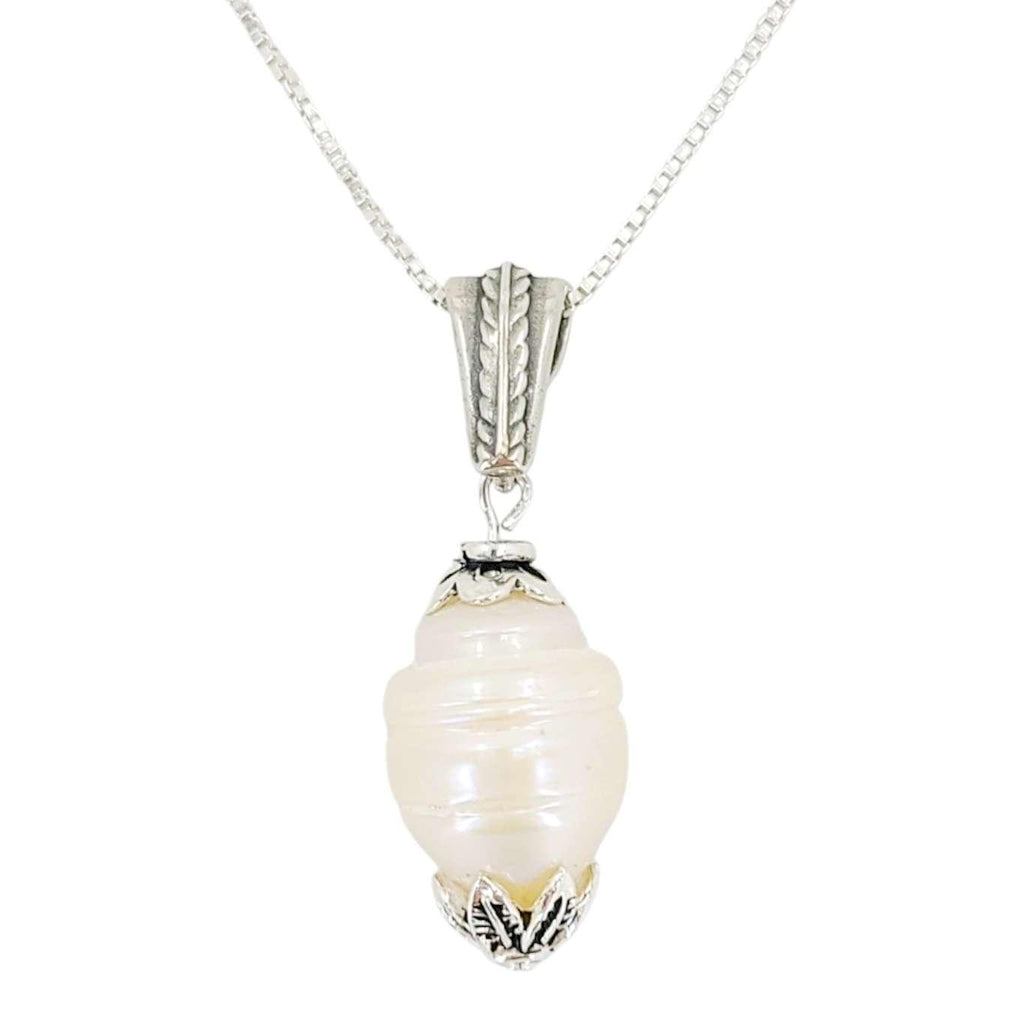Necklace - Large Ribbed Pearl Pendant (Cream Pearl, Sterling Silver) by Tiny Aloha