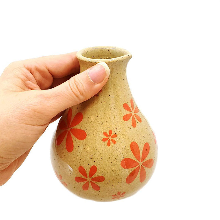 Vase - Small Pitcher (Red-Orange Floral) by Jennifer Fujimoto