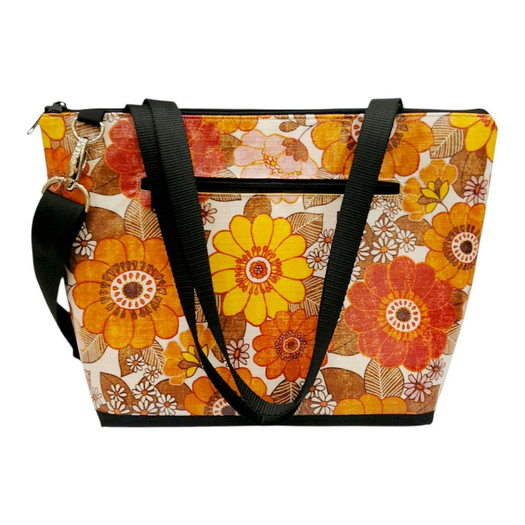 Bag - Convertible Travel Tote (Orange Retro Floral on Linen) by Laarni and Tita