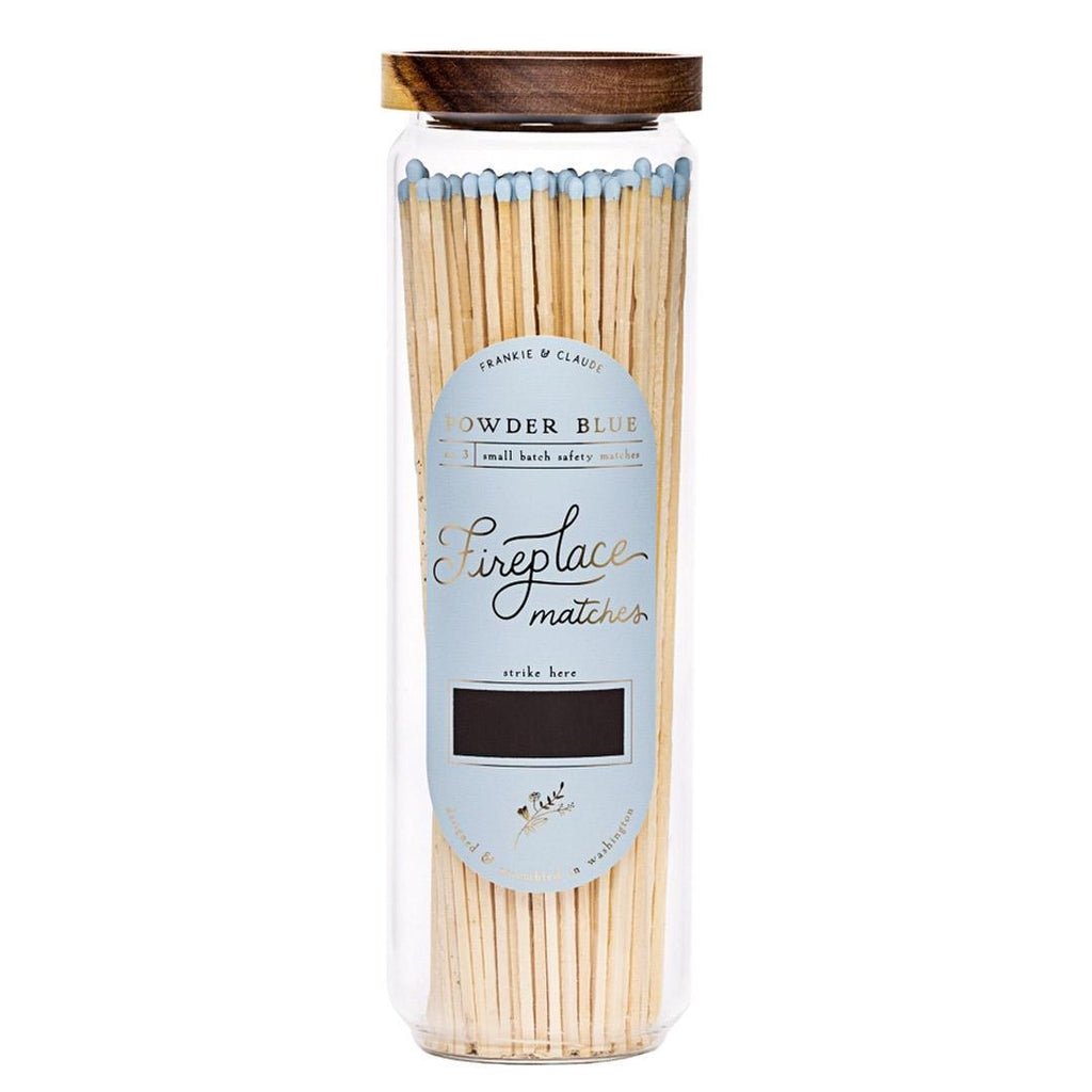 Matches - Fancy Fireplace Matches Glass Jar (Powder Blue) by Frankie & Claude