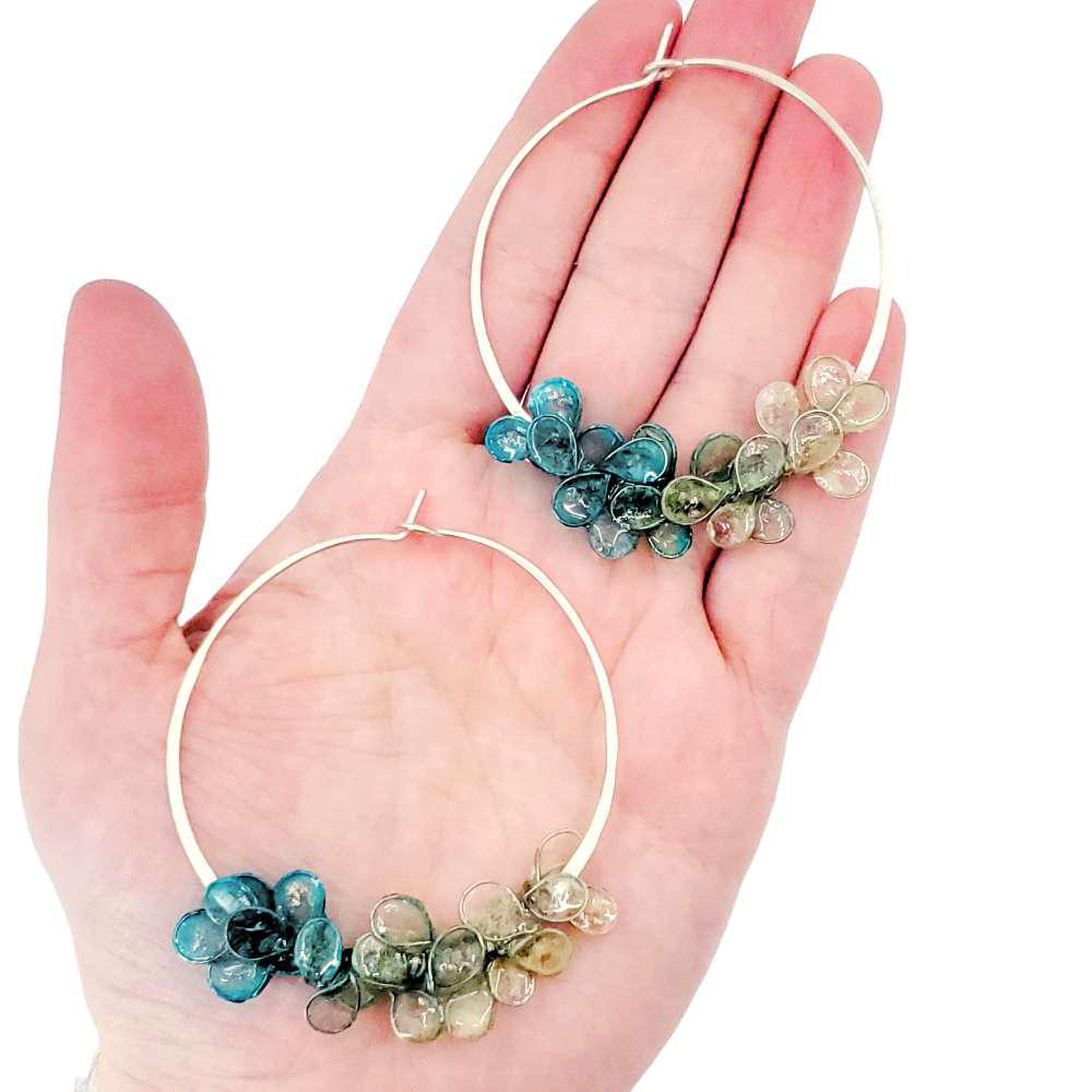 Earrings - Medium Cherry Blossom Silver Hoops (Assorted Colors) by Verso