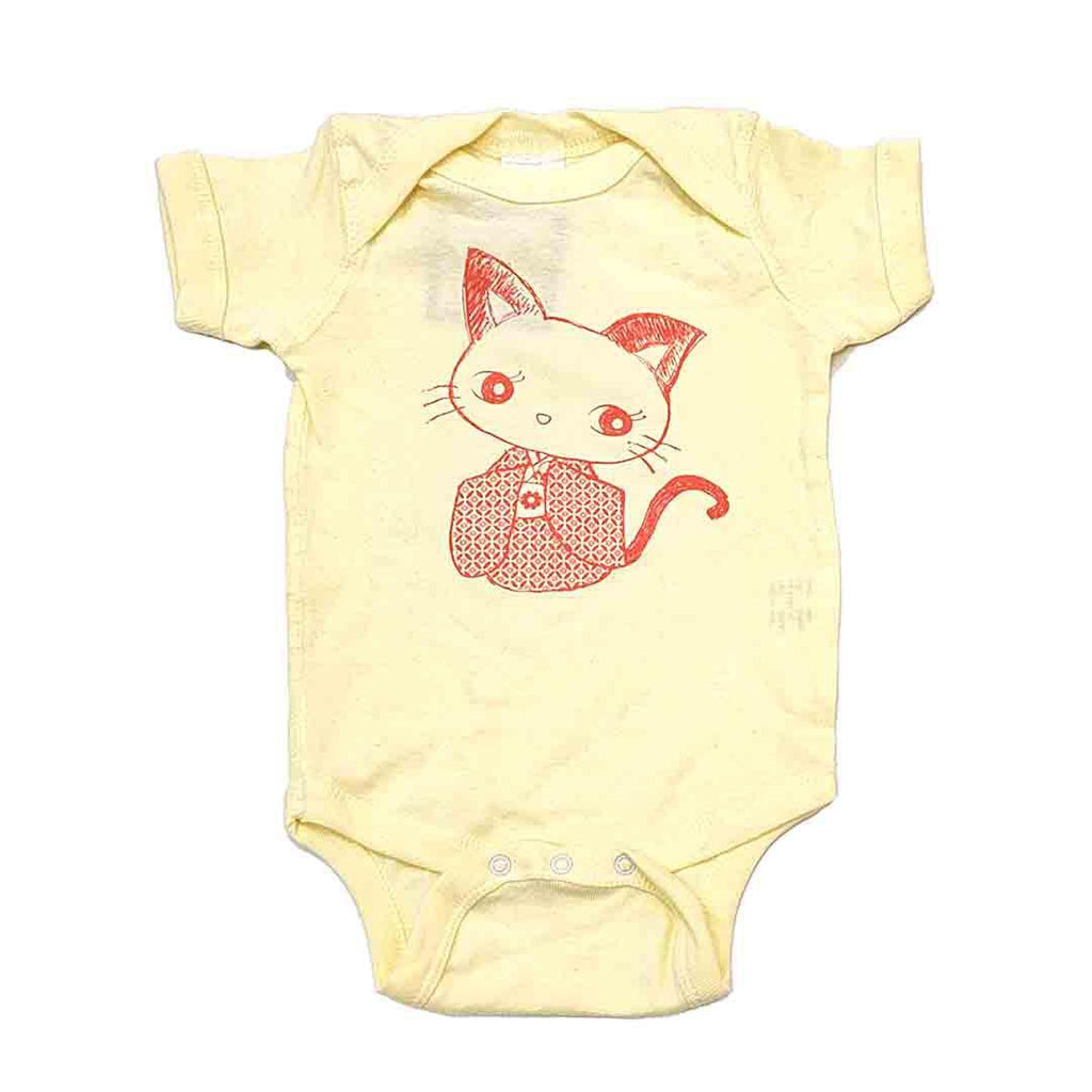 Onesie - Kimono Kitty Red on Yellow by Namu