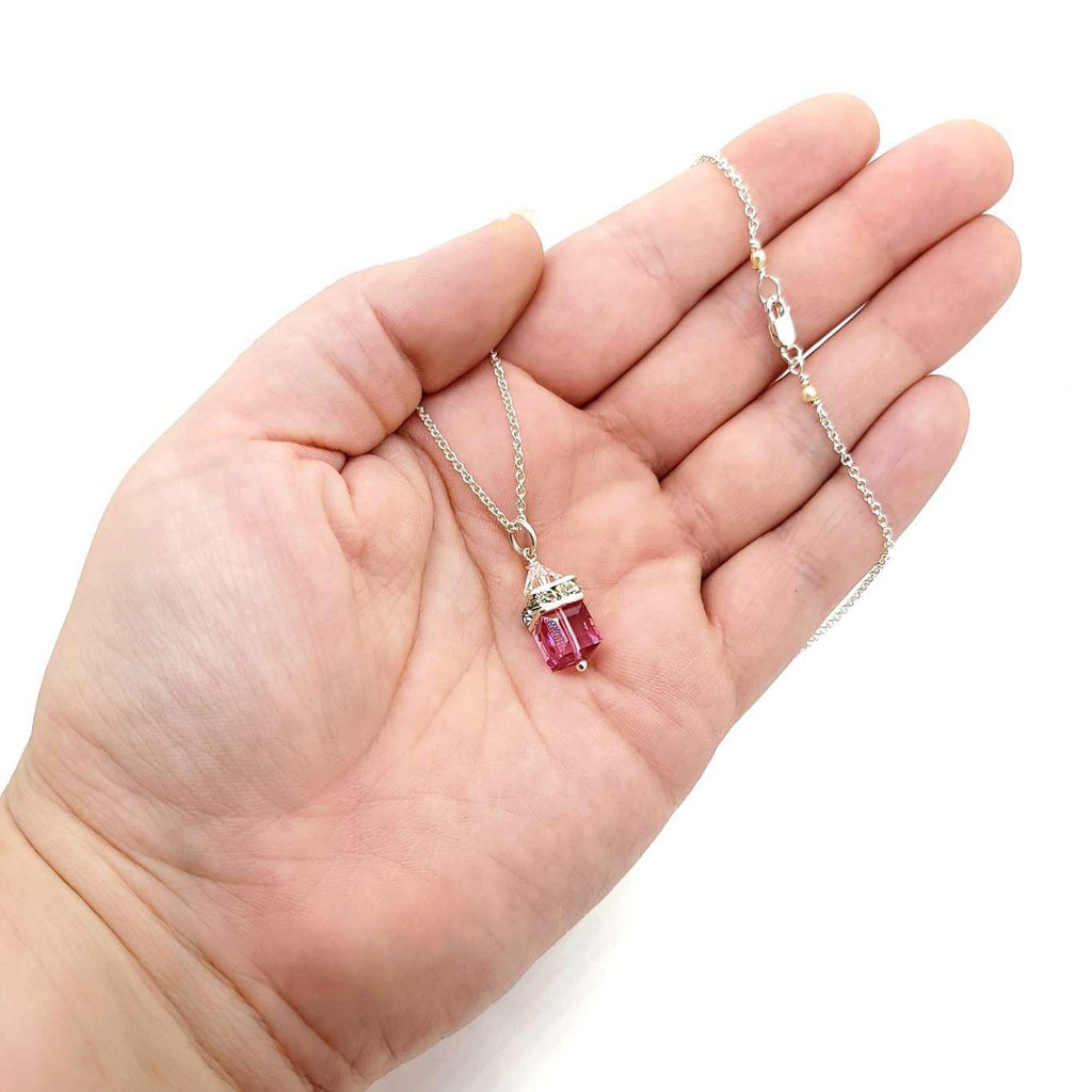 Necklace - Square Rose Crystal with Sterling Sterling by Sugar Sidewalk