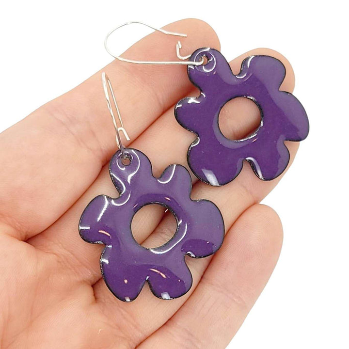Earrings - Mod Flowers Long (Deep Purple Solid) by Magpie Mouse Studios