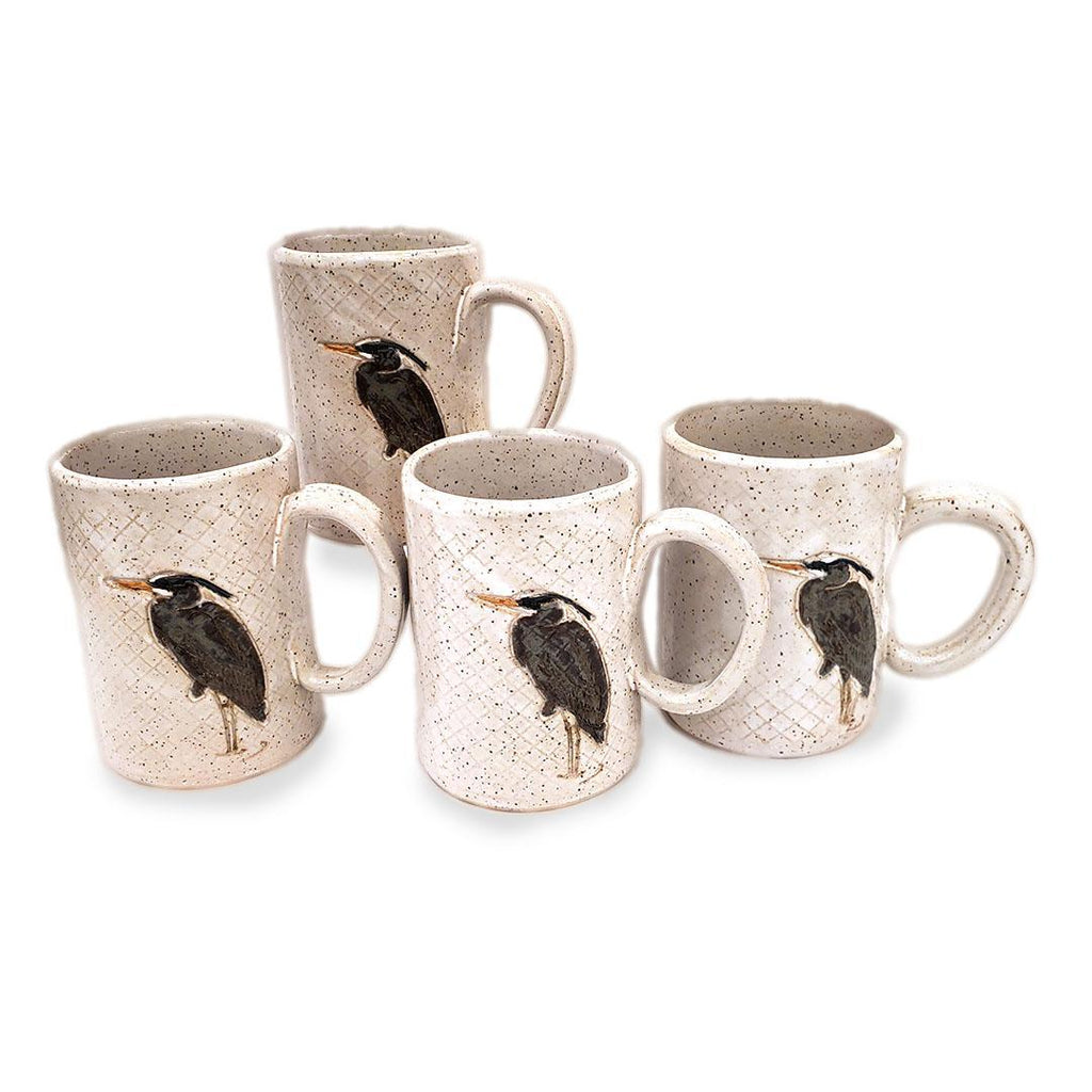 Mug - 16oz - Blue Heron White Ceramic Mug by White Squirrel Clayworks