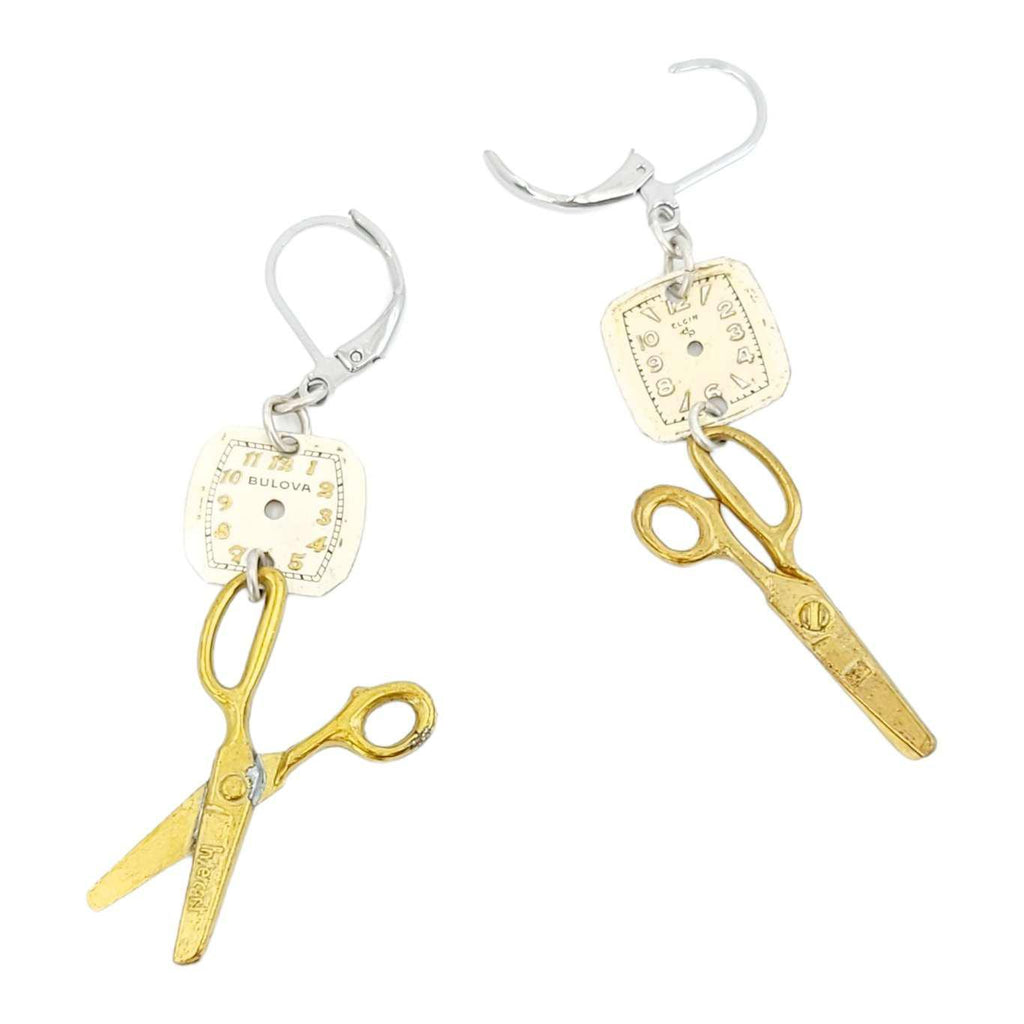 Earrings - Tiny Tools Scissors Watch Dials by Christine Stoll Studio