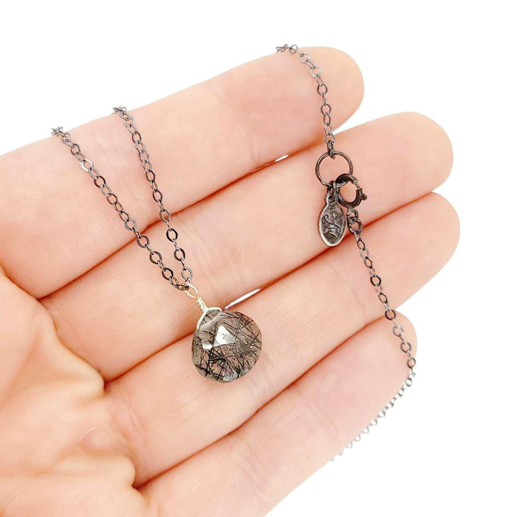 Necklace - Sterling Gemstone Drop (Tourmalinated Quartz) by Foamy Wader