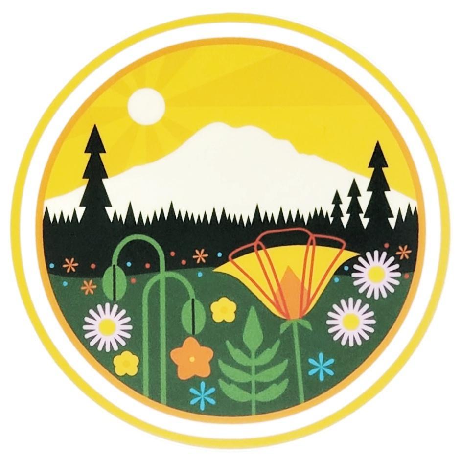 Sticker - Mount Rainier Yellow Sky Round by Amber Leaders Designs