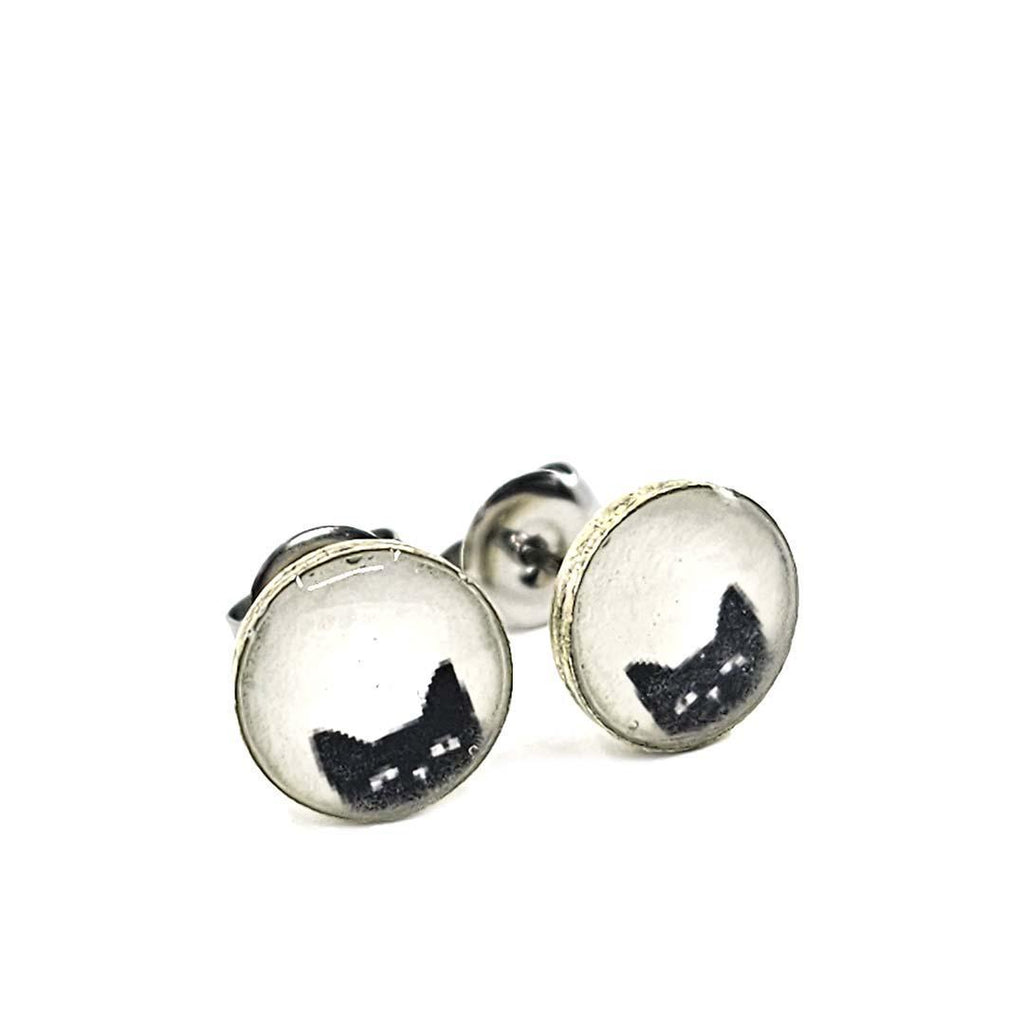 Earrings - Tiny Posts - Black Cat Antiqued Silver by Christine Stoll | Altered Relics