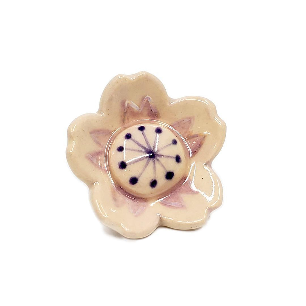 (20% Off) Ceramic Pin - Flower Dark and Light Pink with White Dots by Jennifer Fujimoto