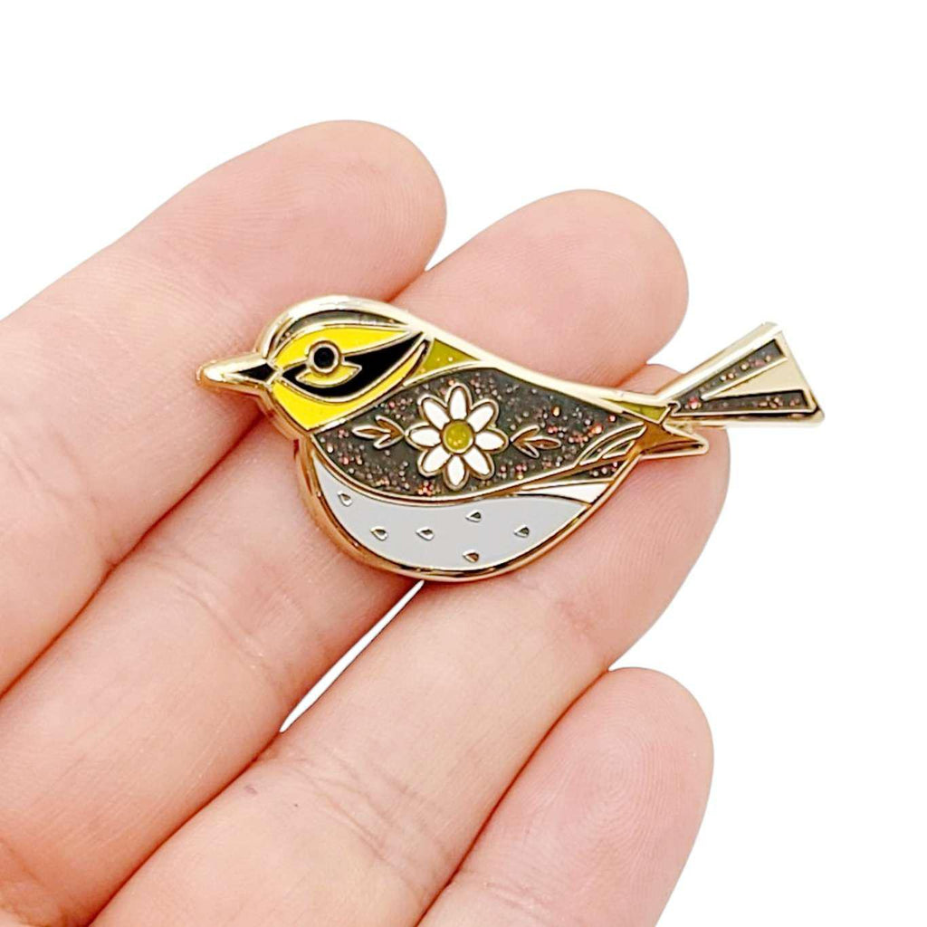 Enamel Pin - Townsend Warbler with Glitter by Amber Leaders Designs