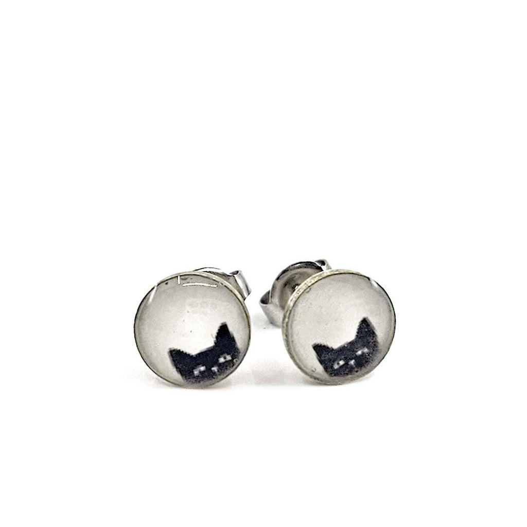 Earrings - Tiny Posts - Black Cat Antiqued Silver by Christine Stoll | Altered Relics