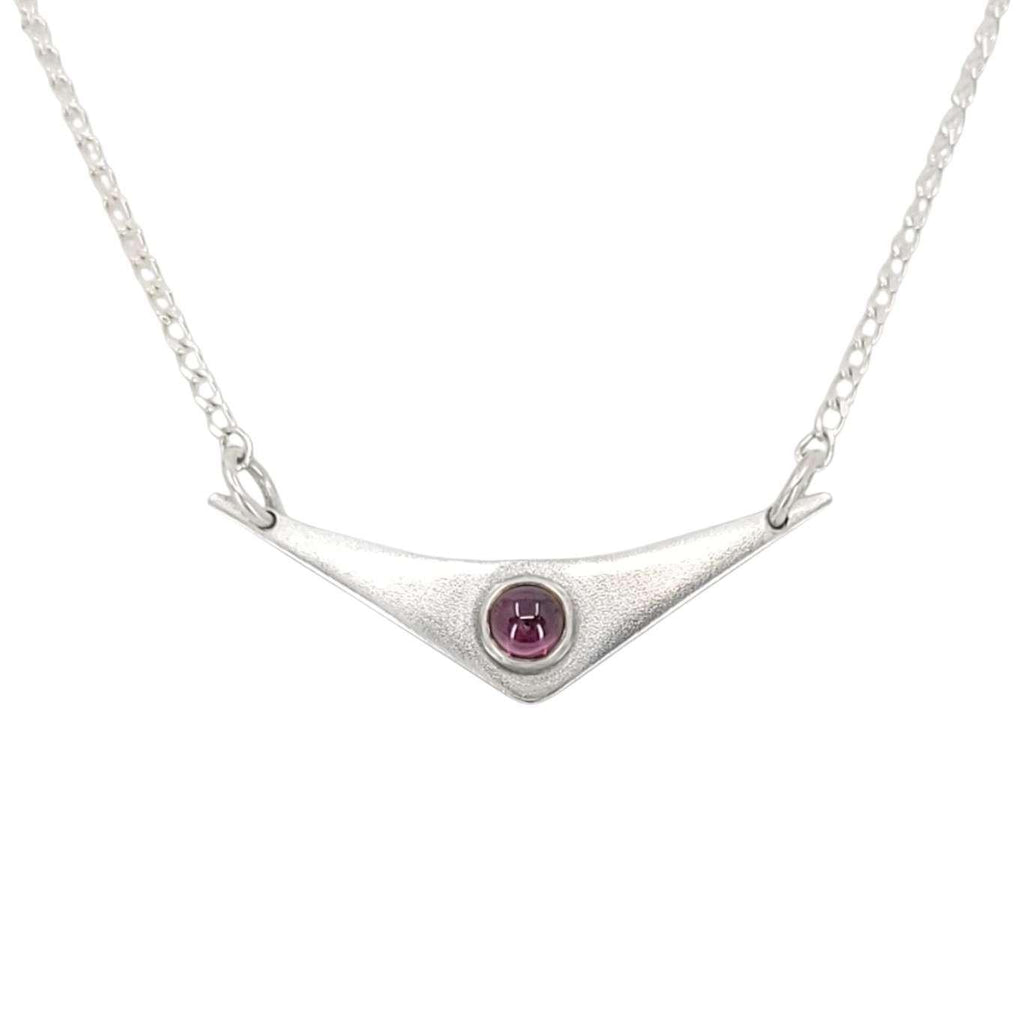 Necklace - Simple Triangle Stone Pendant (Garnet, Sterling Silver) by imakecutestuff