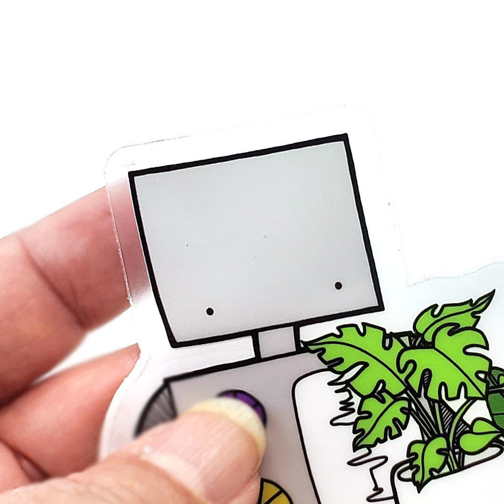 Sticker Vinyl - Robot Loves Plants (Transparent) by La Ru