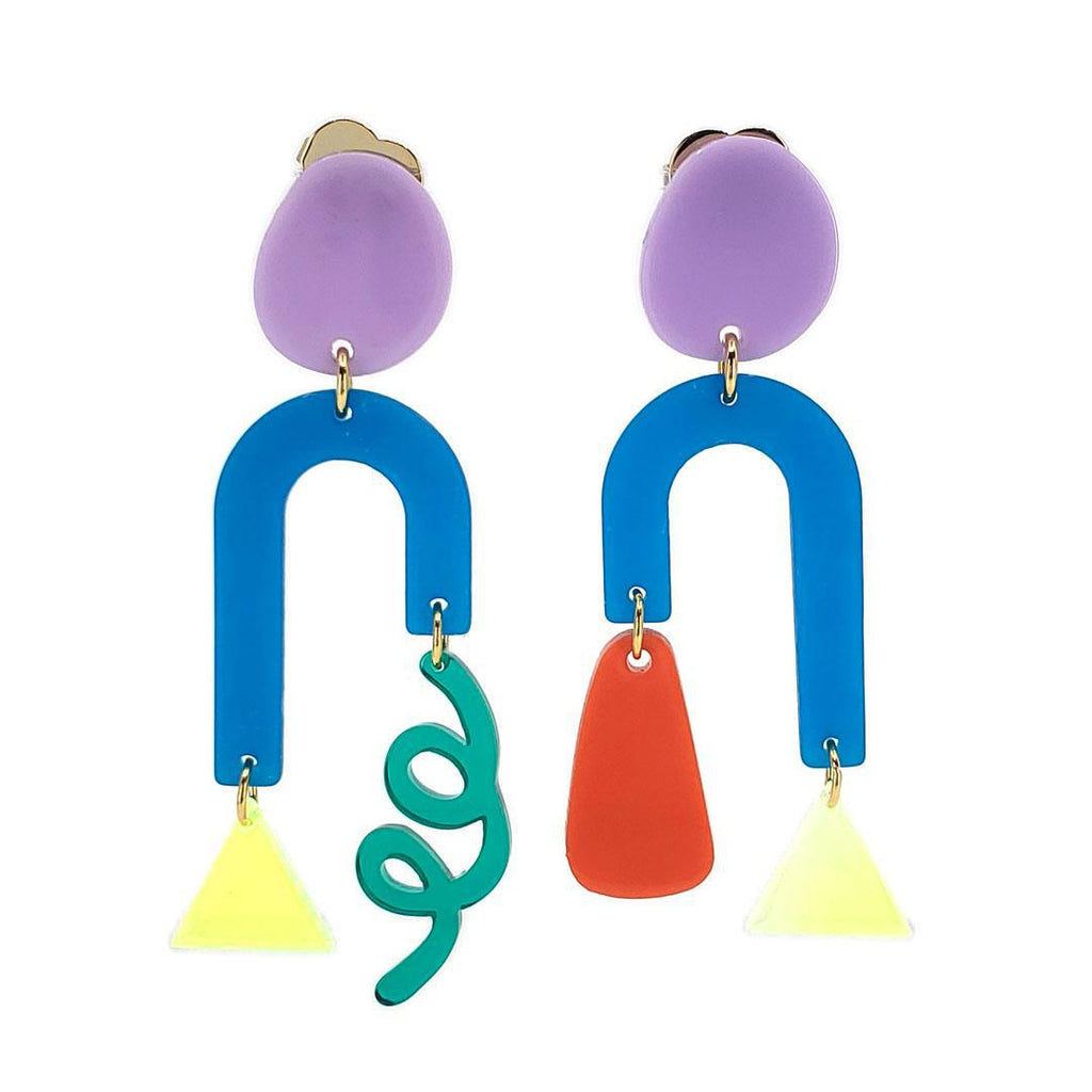 Earrings - New Wave Asymmetric (Purple & Blue) by Chubby Bunny