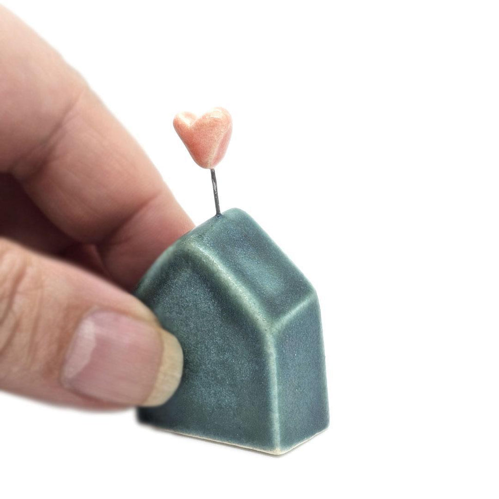 Tiny Pottery House - Teal with Heart (Assorted Colors) by Tasha McKelvey