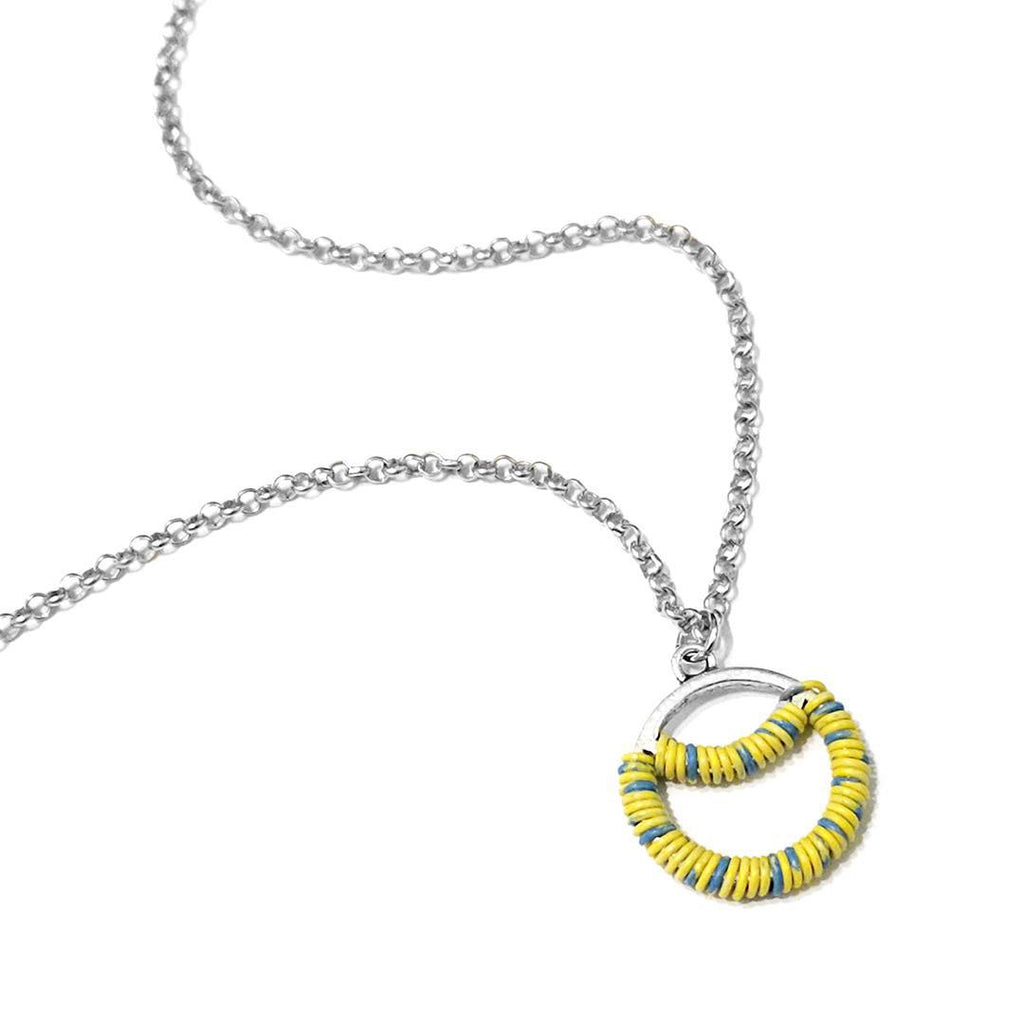 Necklace - Sunrise Circle - Yellow and Blue Communication Wire by XV Studios