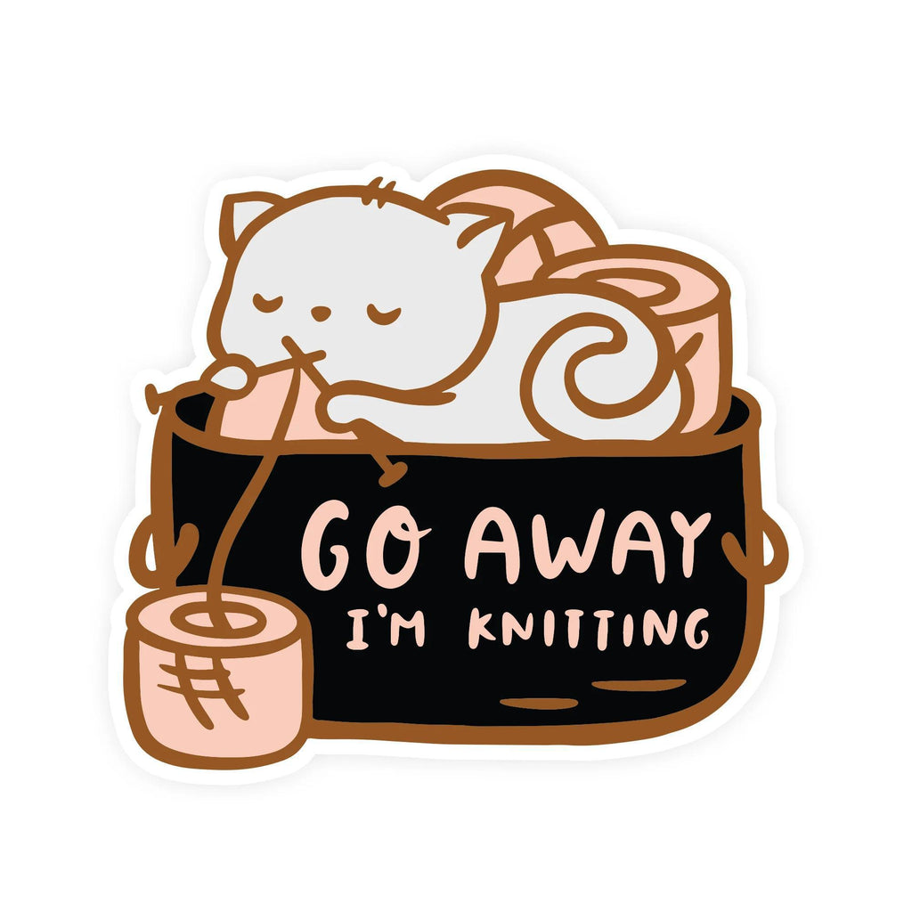 Sticker Vinyl - Go Away I'm Knitting Cat by The Clever Clove